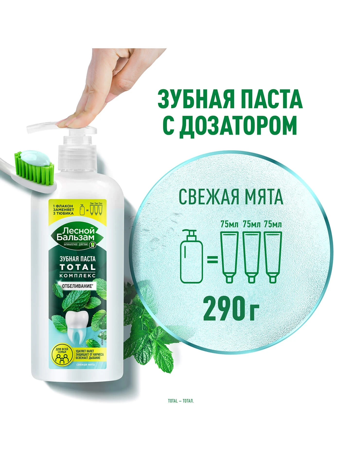 Фото0: Зубная паста с дозатором Отбеливание, свежая мята